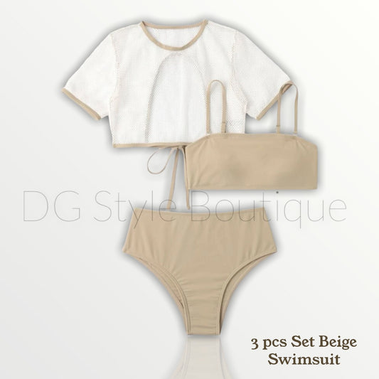 3 pcs set Beige Swimsuit